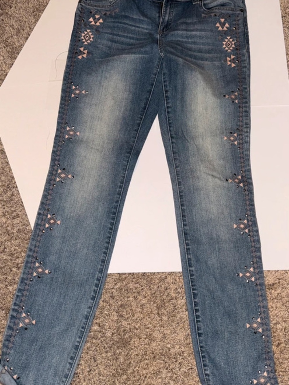 INC International Concepts Blue Skinny Jeans with Light Embroidery